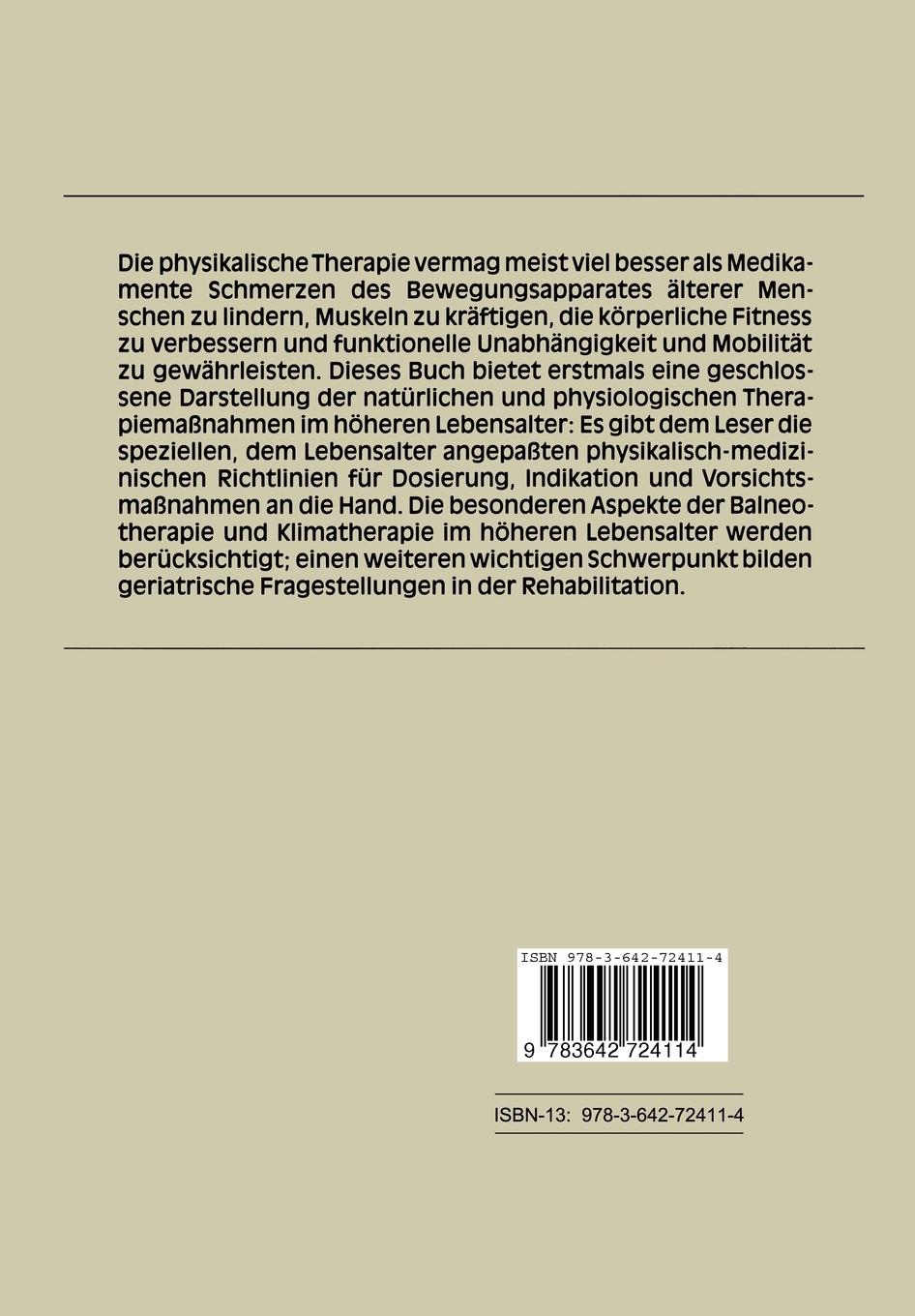 Rückseitencover Physikalische Medizin, Balneotherapie und Rehabilitation im höheren Lebensalter