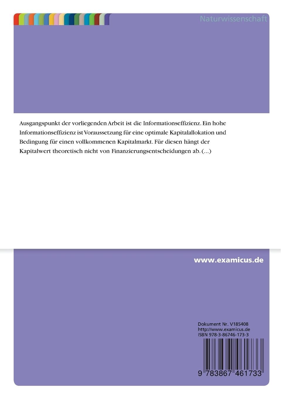 Rückseitencover Kapitalmarkteffizienz und Marktmikrostruktur-überlegungen bei Kapitalerhöhungen aus Gesellschaftsmitteln und Stock splits