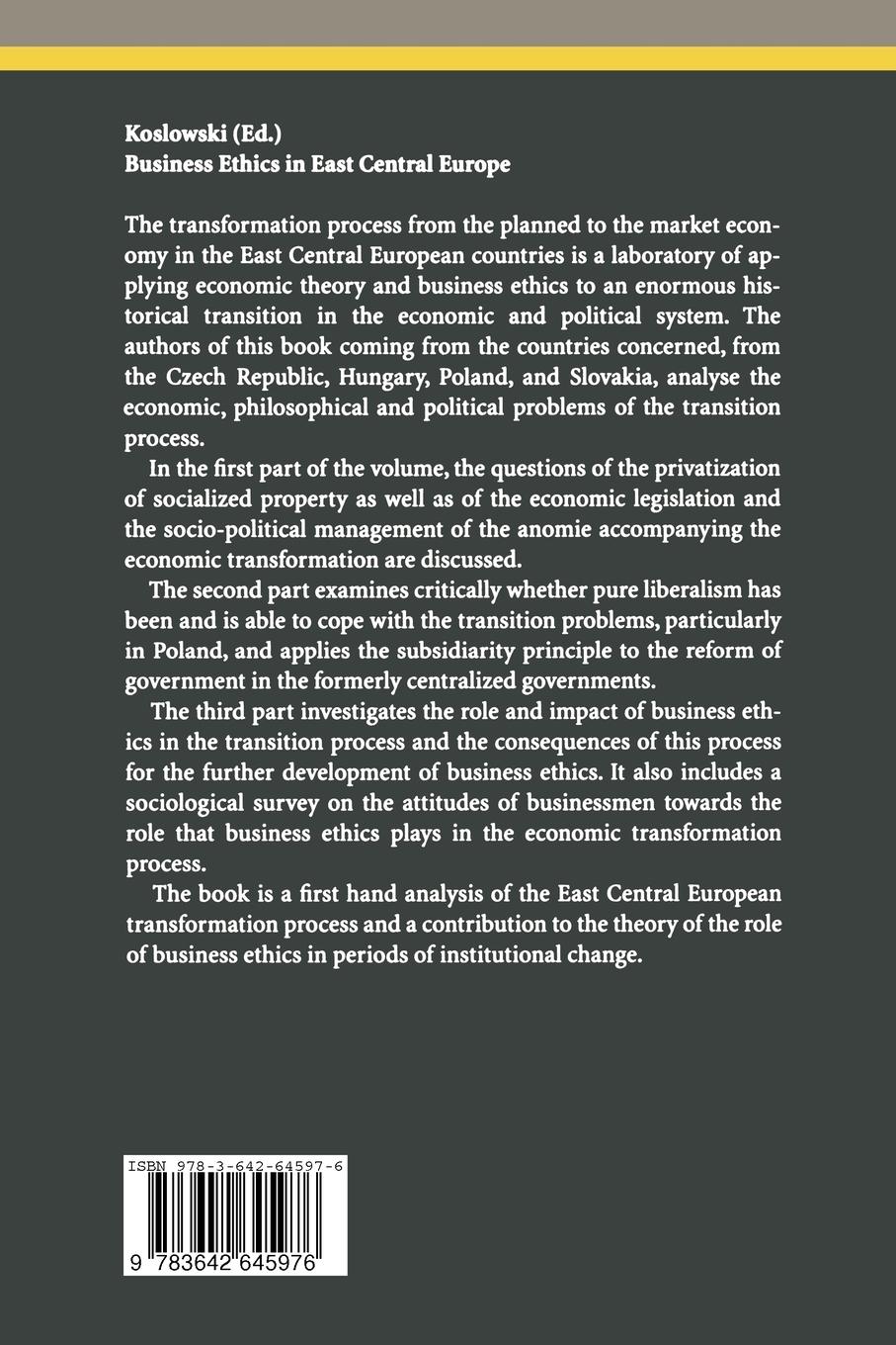 Rückseitencover Business Ethics in East Central Europe