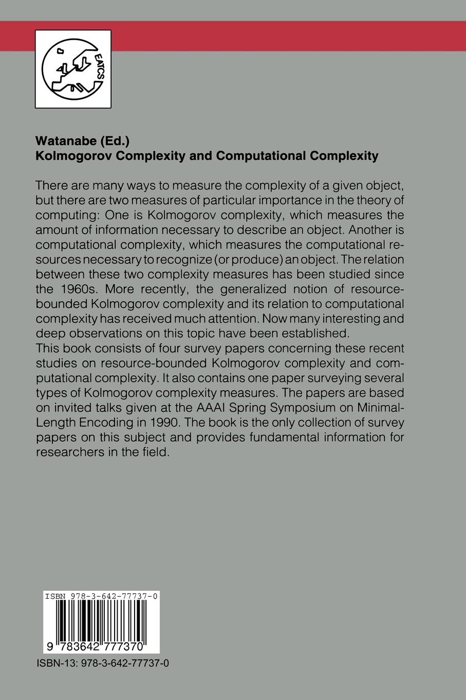 Rückseitencover Kolmogorov Complexity and Computational Complexity