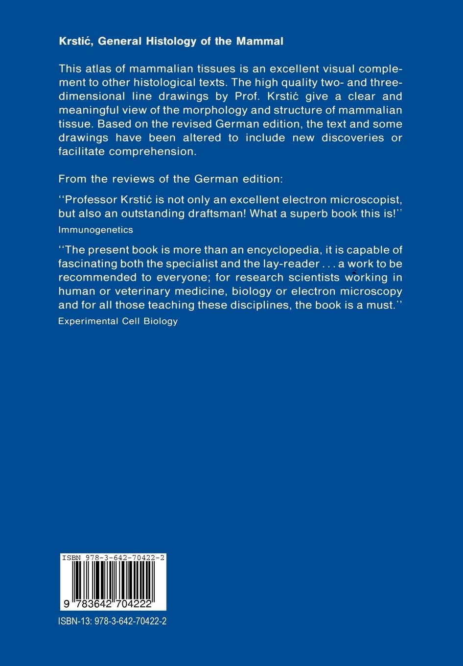 Rückseitencover General Histology of the Mammal