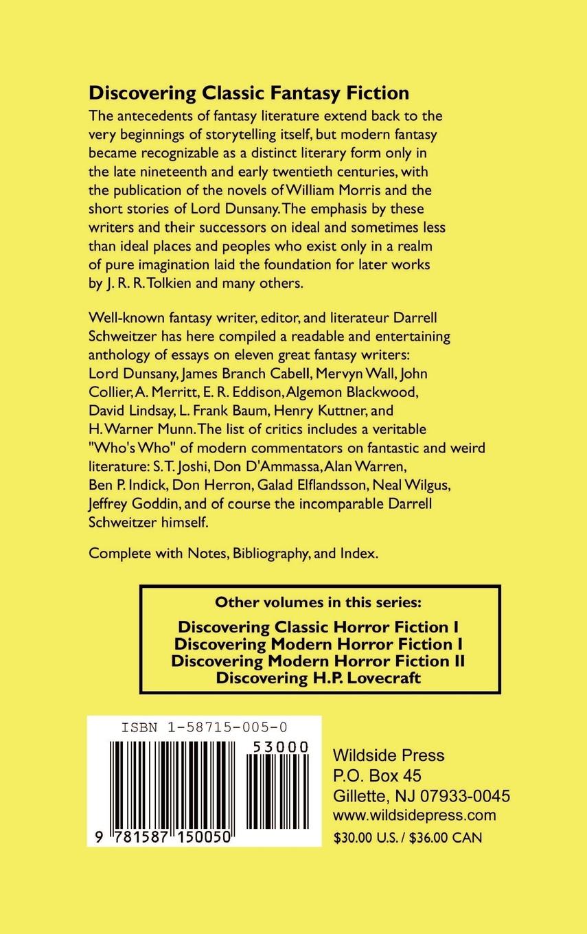 Rückseitencover Discovering Classic Fantasy Fiction