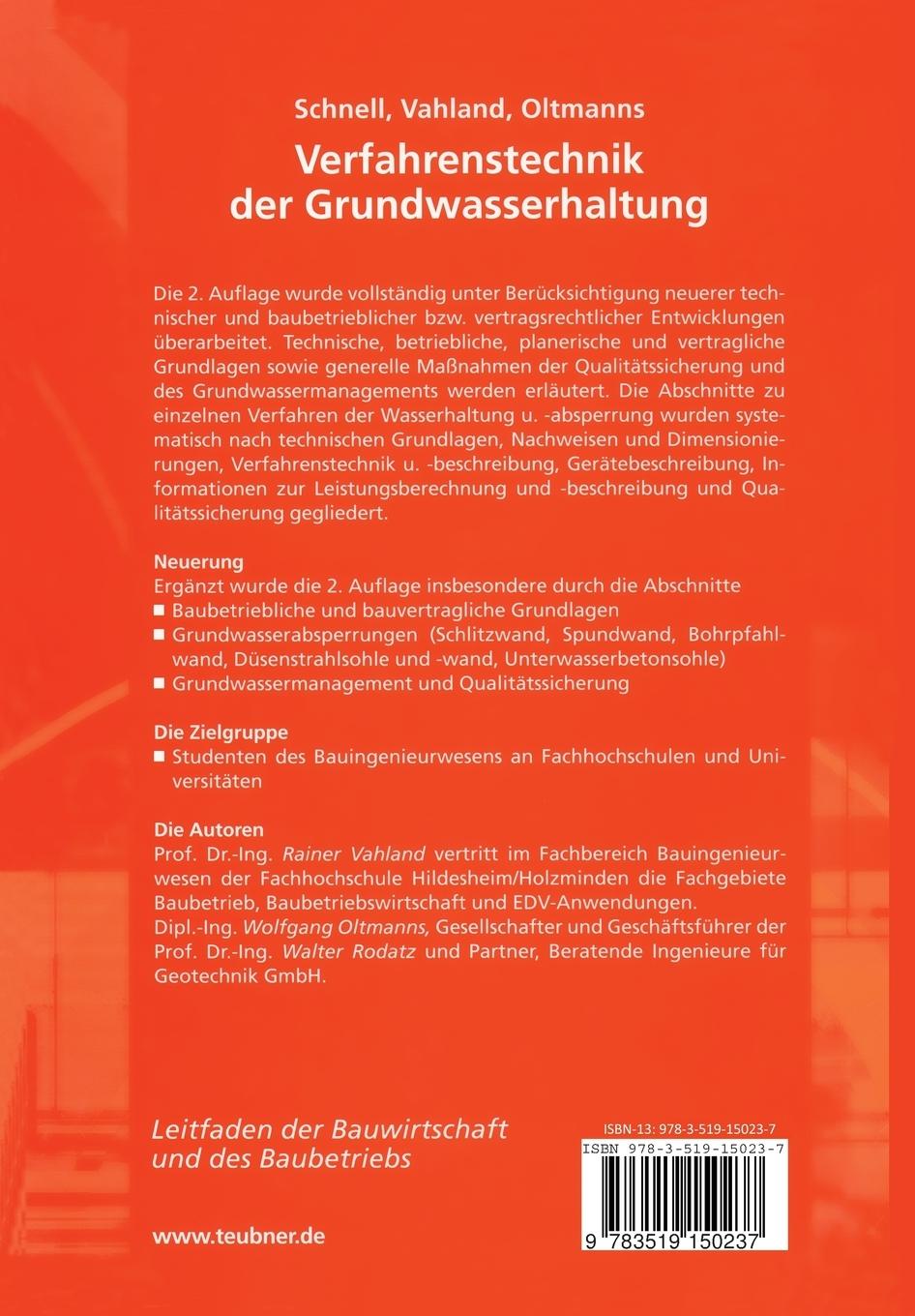 Rückseitencover Verfahrenstechnik der Grundwasserhaltung