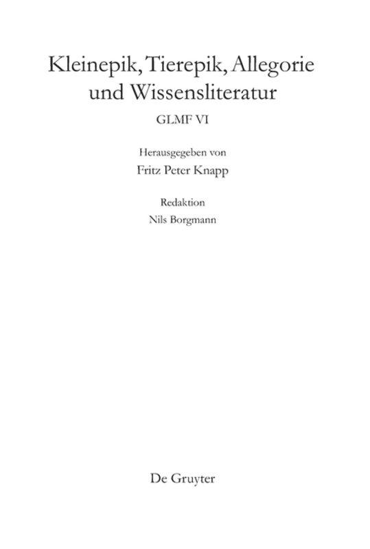 Vorderes Coverbild Kleinepik, Tierepik, Allegorie und Wissensliteratur