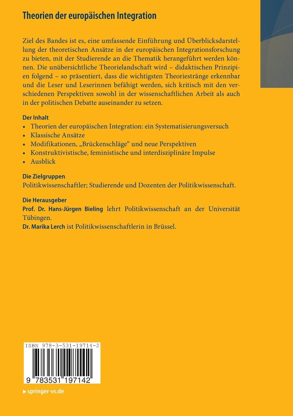 Rückseitencover Theorien der europäischen Integration