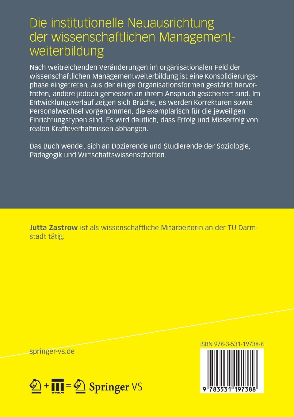 Rückseitencover Die institutionelle Neuausrichtung der wissenschaftlichen Managementweiterbildung