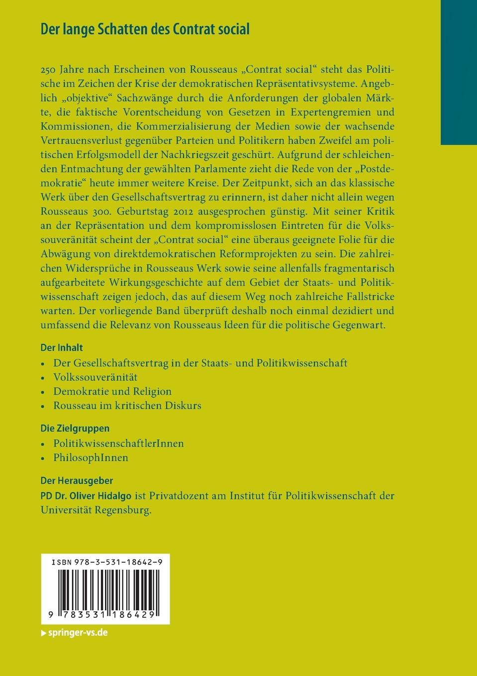 Rückseitencover Der lange Schatten des Contrat social