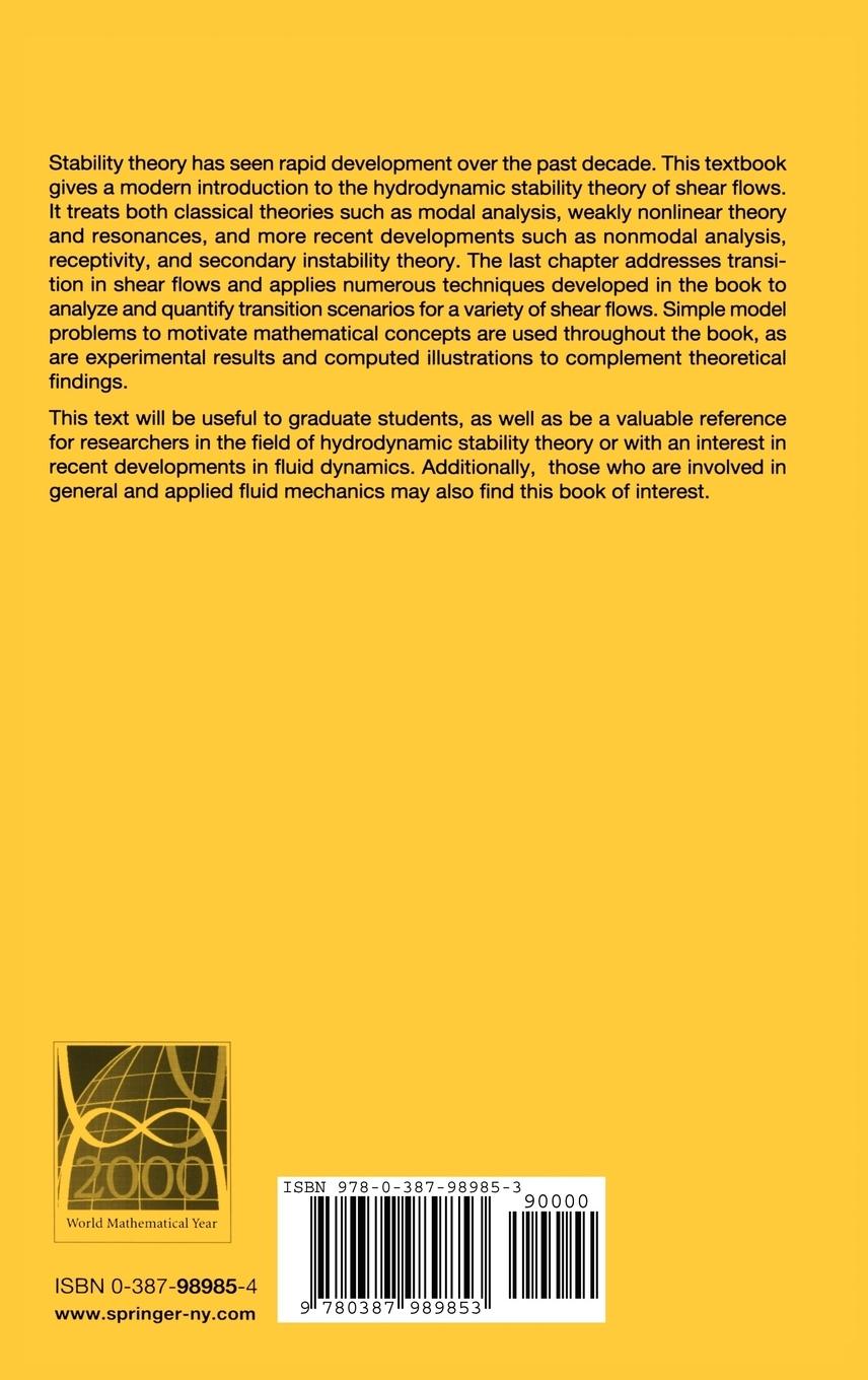 Rückseitencover Stability and Transition in Shear Flows
