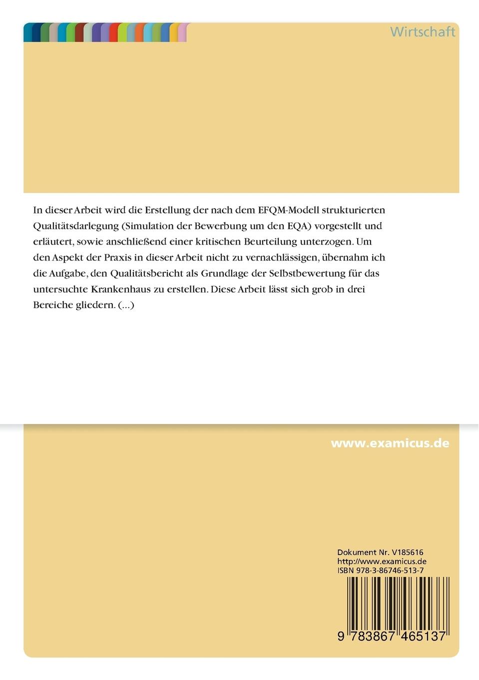 Rückseitencover Erstellung und Bewertung einer Qualitätsdarlegung nach dem EFQM-Modell in einem Akutkrankenhaus