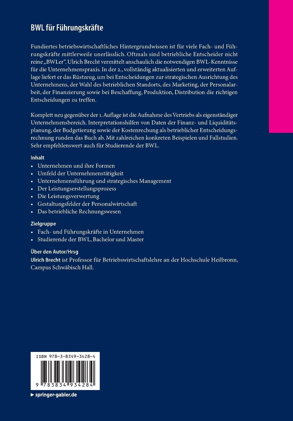 Rückseitencover BWL für Führungskräfte