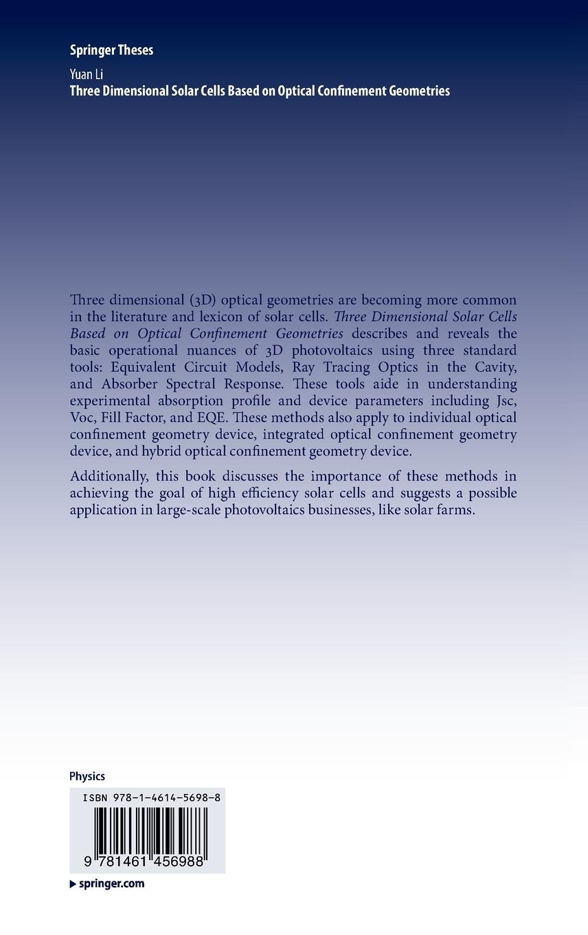 Rückseitencover Three Dimensional Solar Cells Based on Optical Confinement Geometries