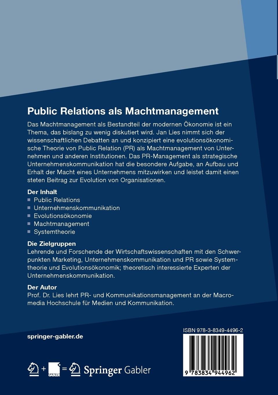 Rückseitencover Public Relations als Machtmanagement