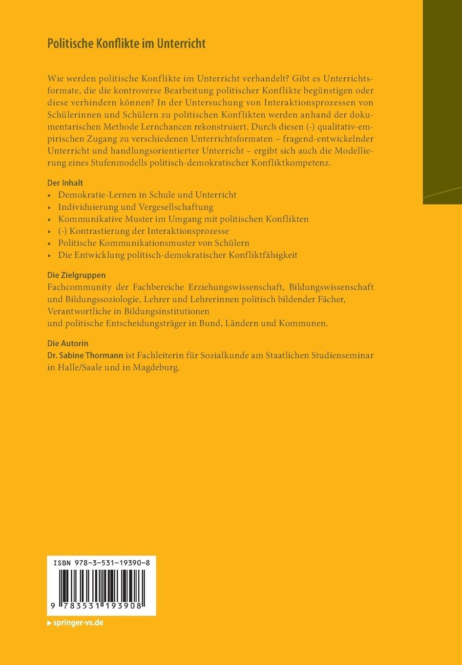 Rückseitencover Politische Konflikte im Unterricht