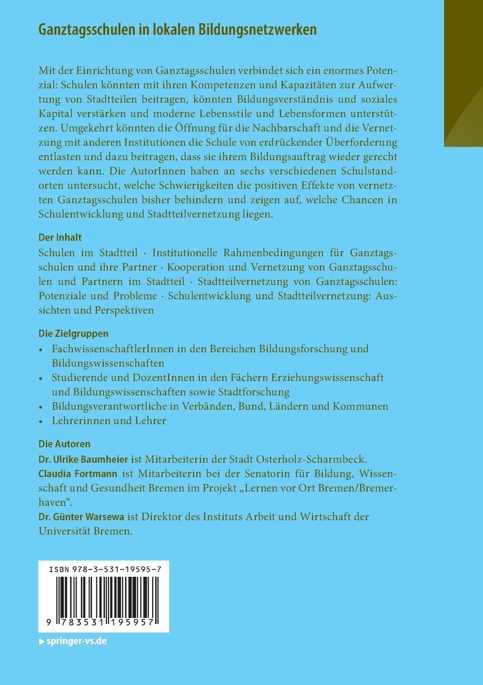 Rückseitencover Ganztagsschulen in lokalen Bildungsnetzwerken