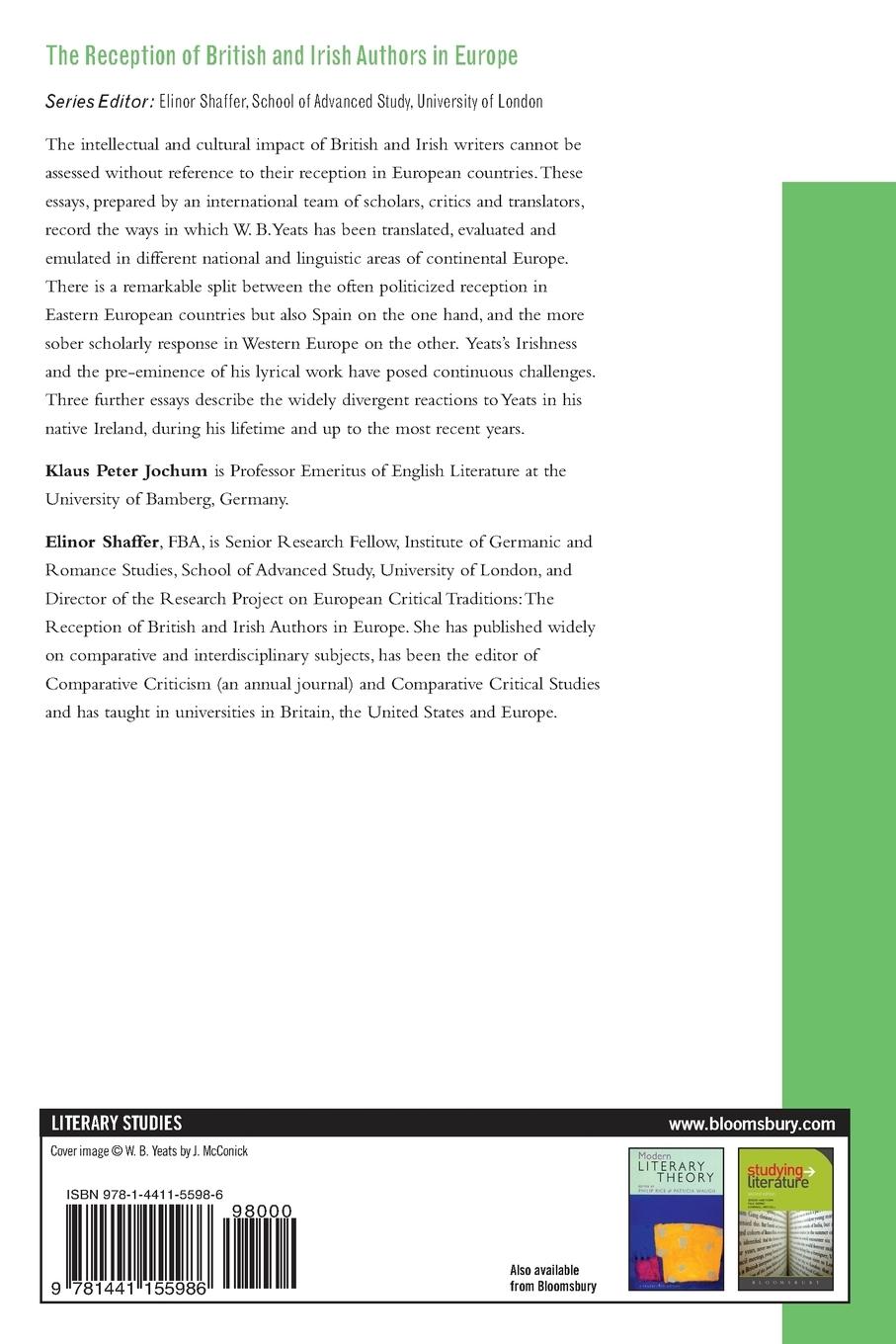 Rückseitencover The Reception of W. B. Yeats in Europe