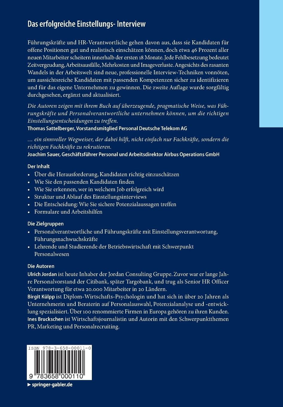 Rückseitencover Das erfolgreiche Einstellungs-Interview