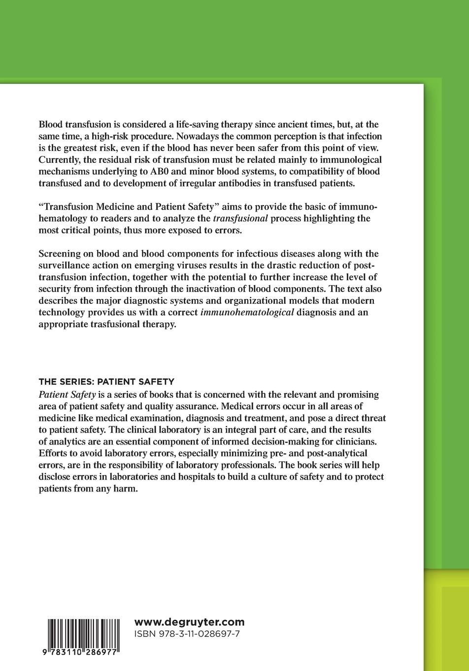Rückseitencover Transfusion Medicine and Patient Safety