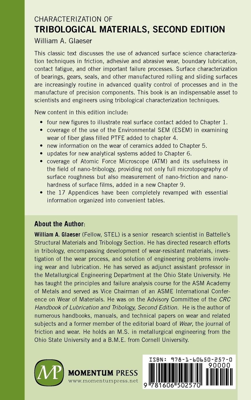Rückseitencover Characterization of Tribological Materials, Second Edition