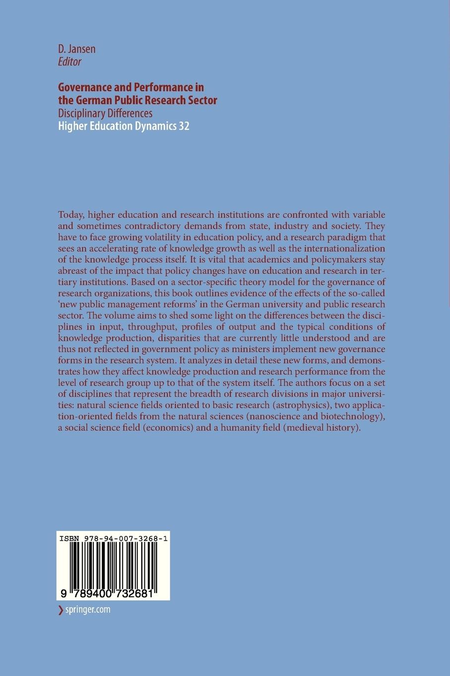 Rückseitencover Governance and Performance in the German Public Research Sector