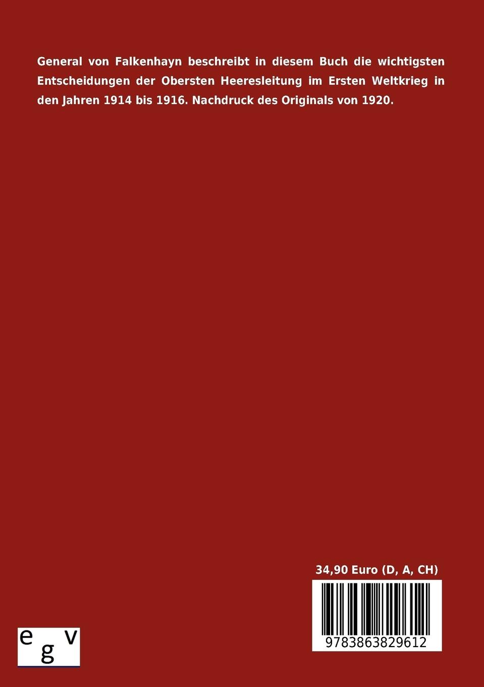 Rückseitencover Die Oberste Heeresleitung 1914-1916 in ihren wichtigsten Entschließungen