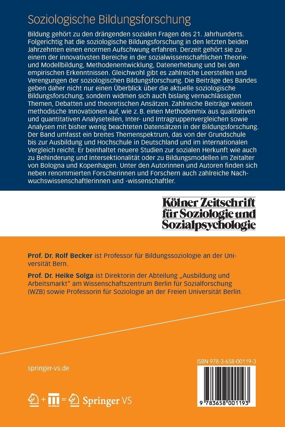 Rückseitencover Soziologische Bildungsforschung