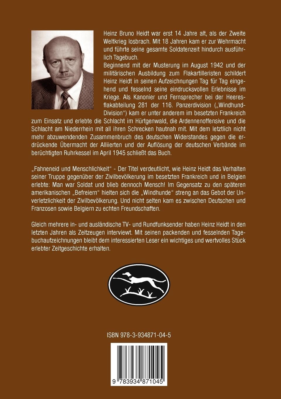 Rückseitencover Fahneneid und Menschlichkeit - Kriegstagebuch 116. Panzerdivision ("Windhund-Division") 1942-1945