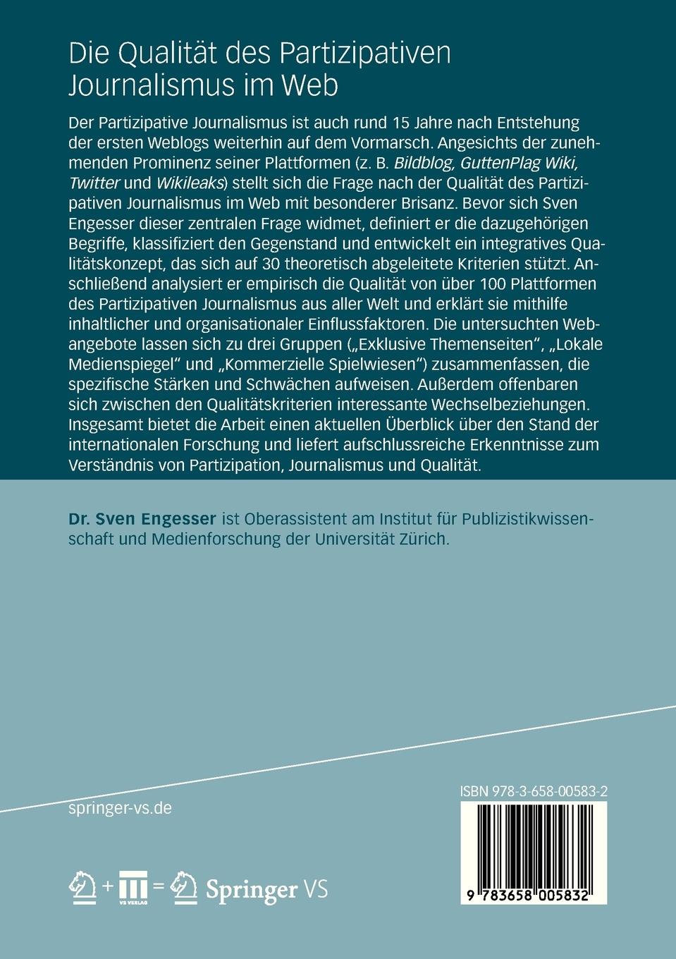 Rückseitencover Die Qualität des Partizipativen Journalismus im Web