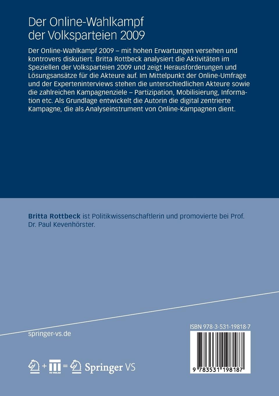 Rückseitencover Der Online-Wahlkampf der Volksparteien 2009