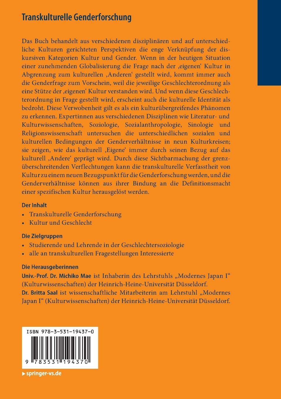 Rückseitencover Transkulturelle Genderforschung