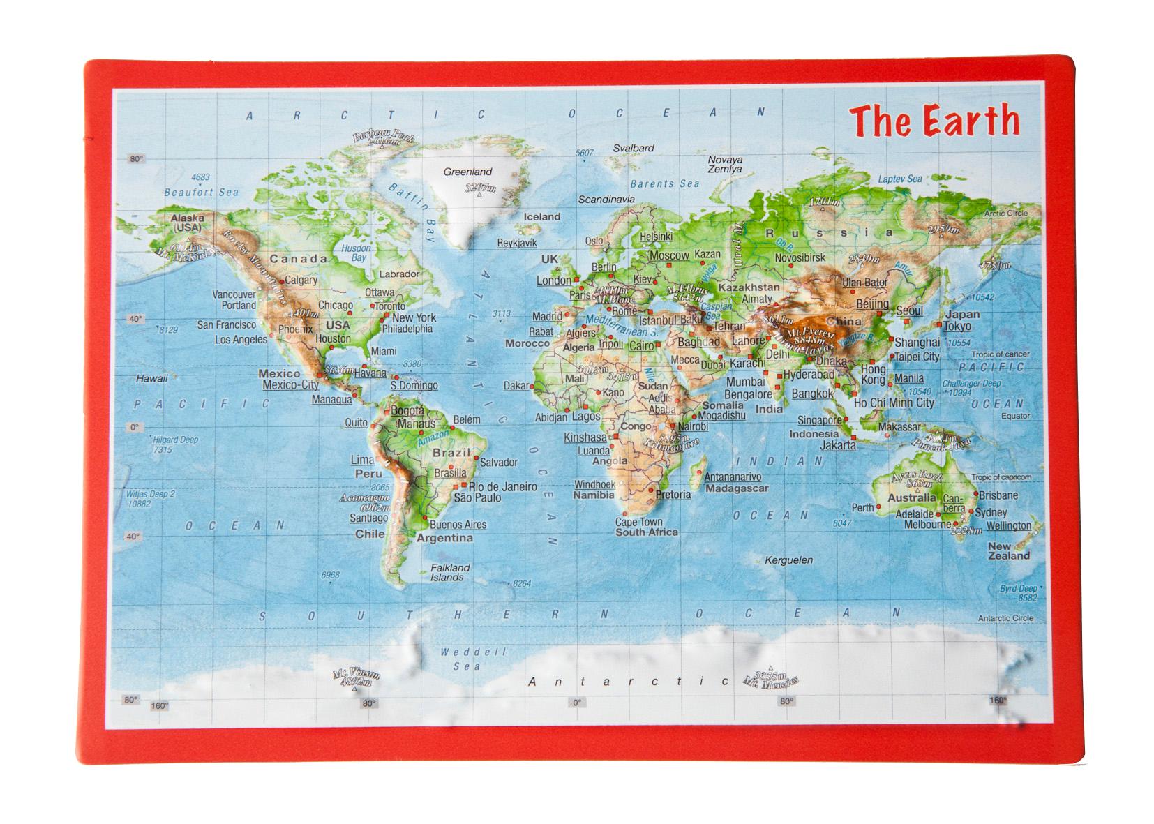 Vorderes Coverbild Reliefpostkarte Welt
