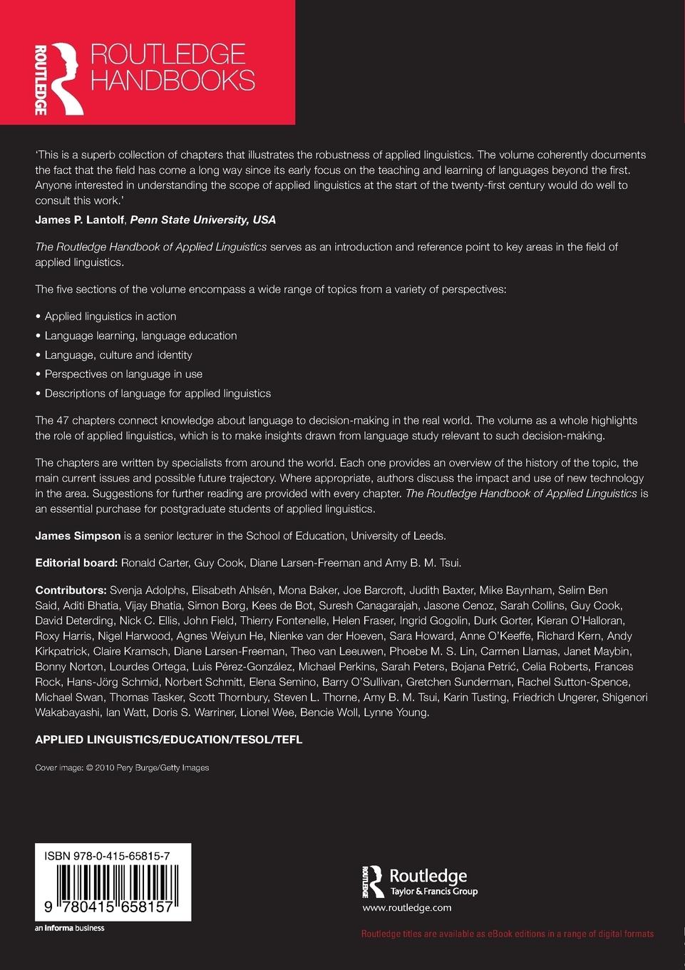 Rückseitencover The Routledge Handbook of Applied Linguistics