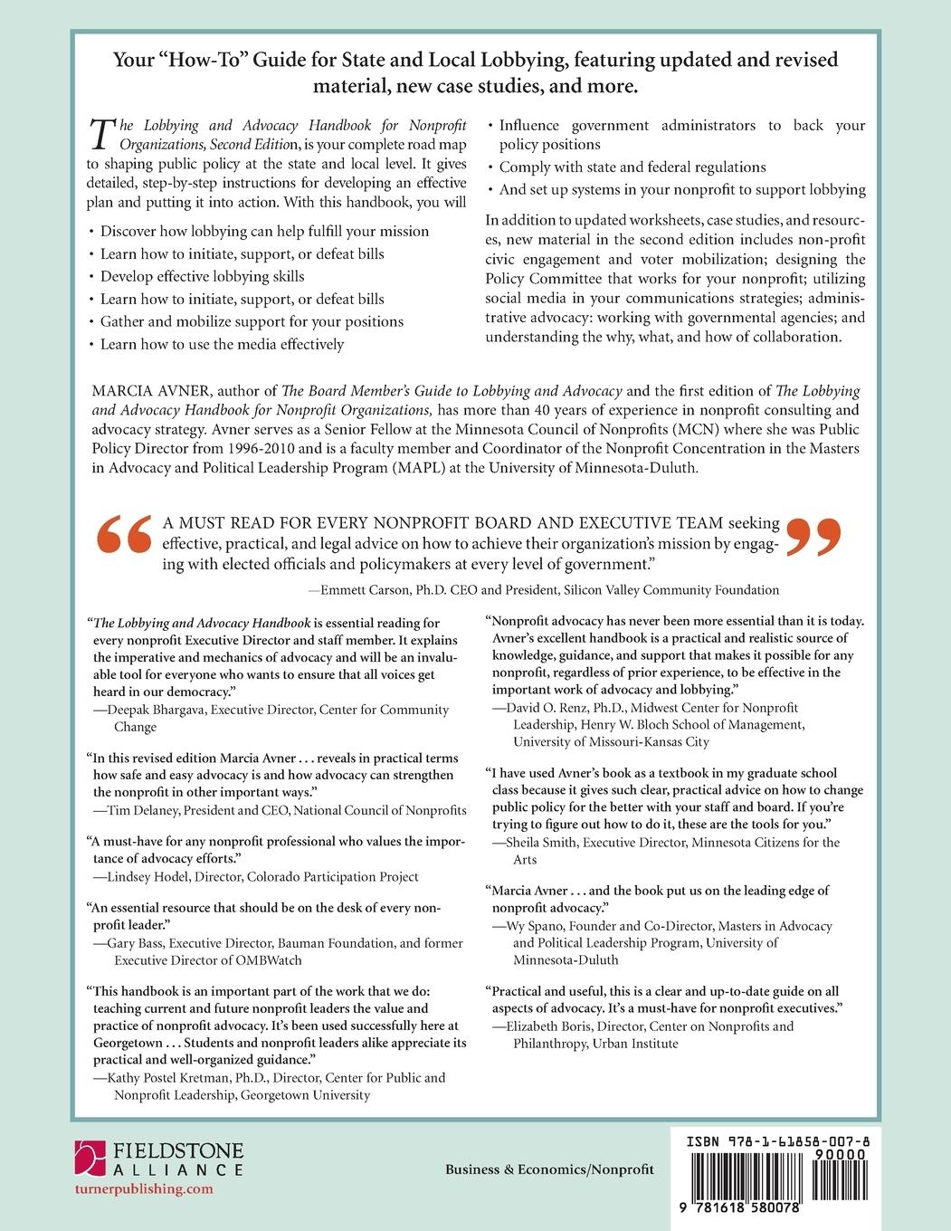 Rückseitencover The Lobbying and Advocacy Handbook for Nonprofit Organizations, Second Edition