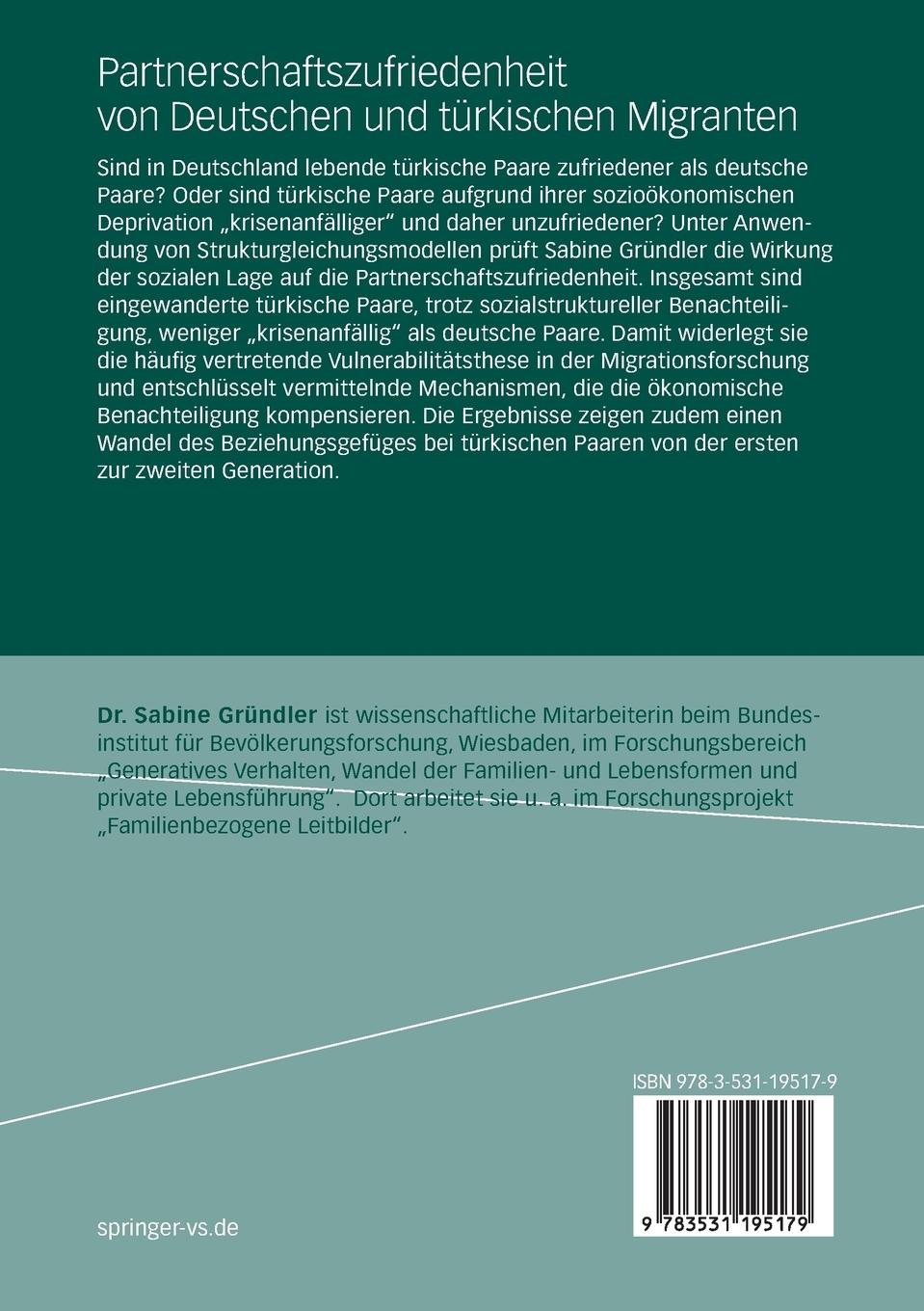 Rückseitencover Partnerschaftszufriedenheit von Deutschen und türkischen Migranten