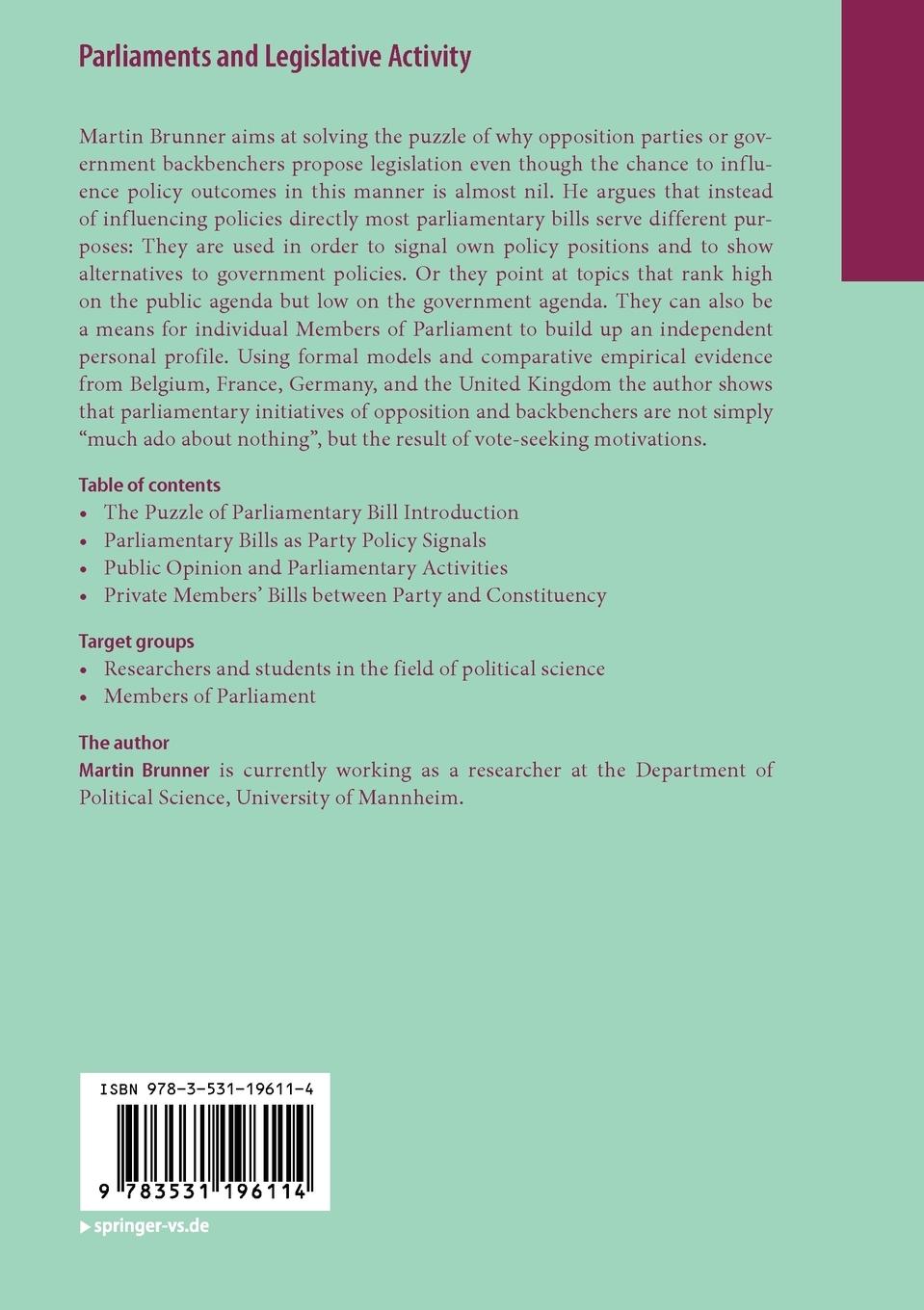 Rückseitencover Parliaments and Legislative Activity