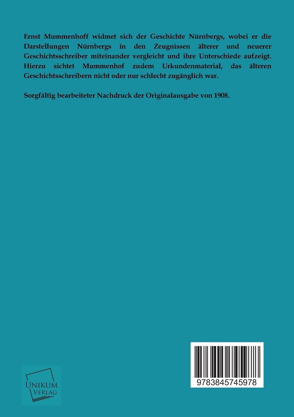 Rückseitencover Nürnbergs Ursprung und Alter in den Darstellungen der Geschichtsschreiber und im Lichte der Geschichte
