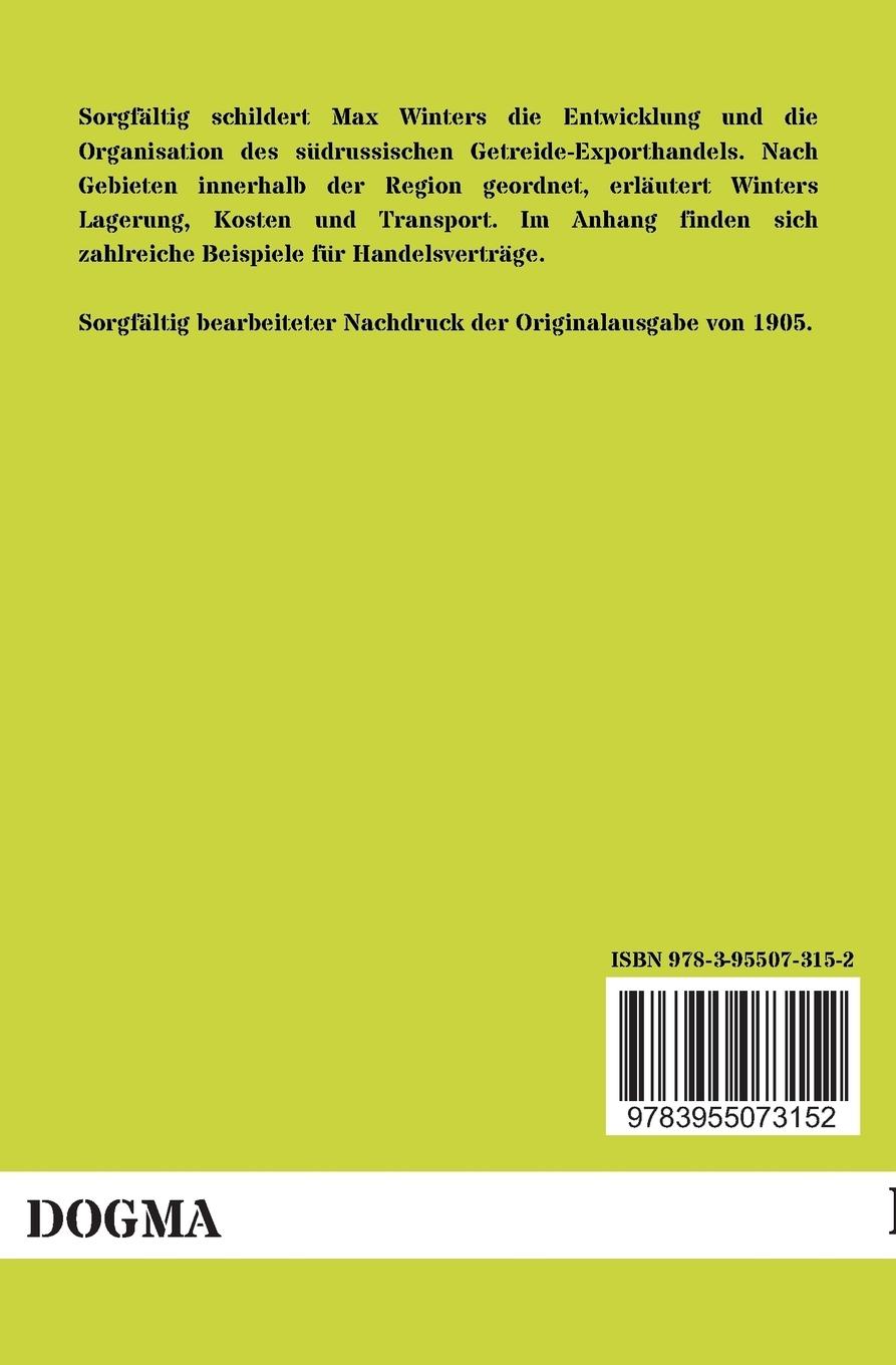 Rückseitencover Zur Organisation des südrussischen Getreide-Exporthandels
