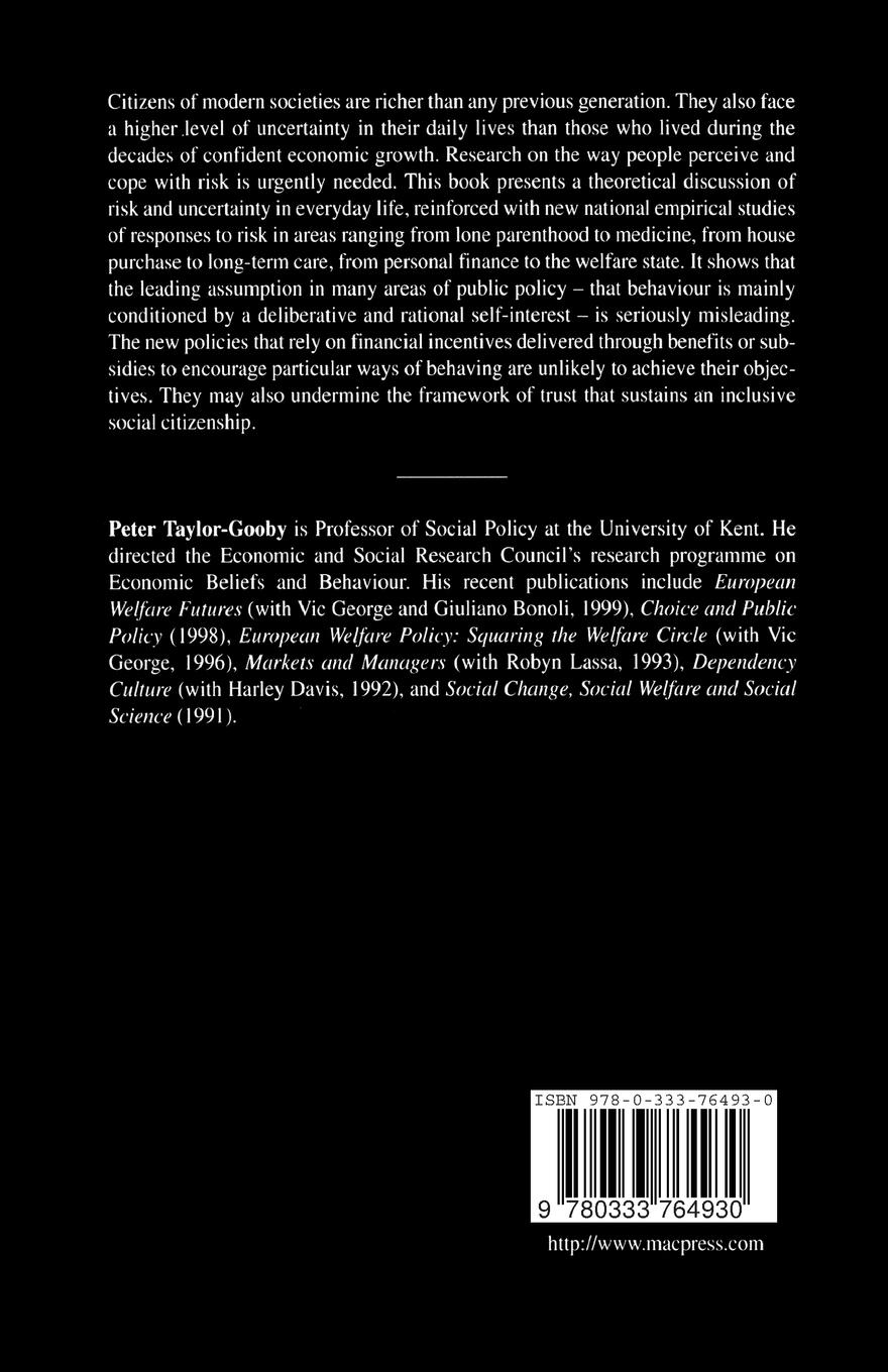 Rückseitencover Risk, Trust and Welfare