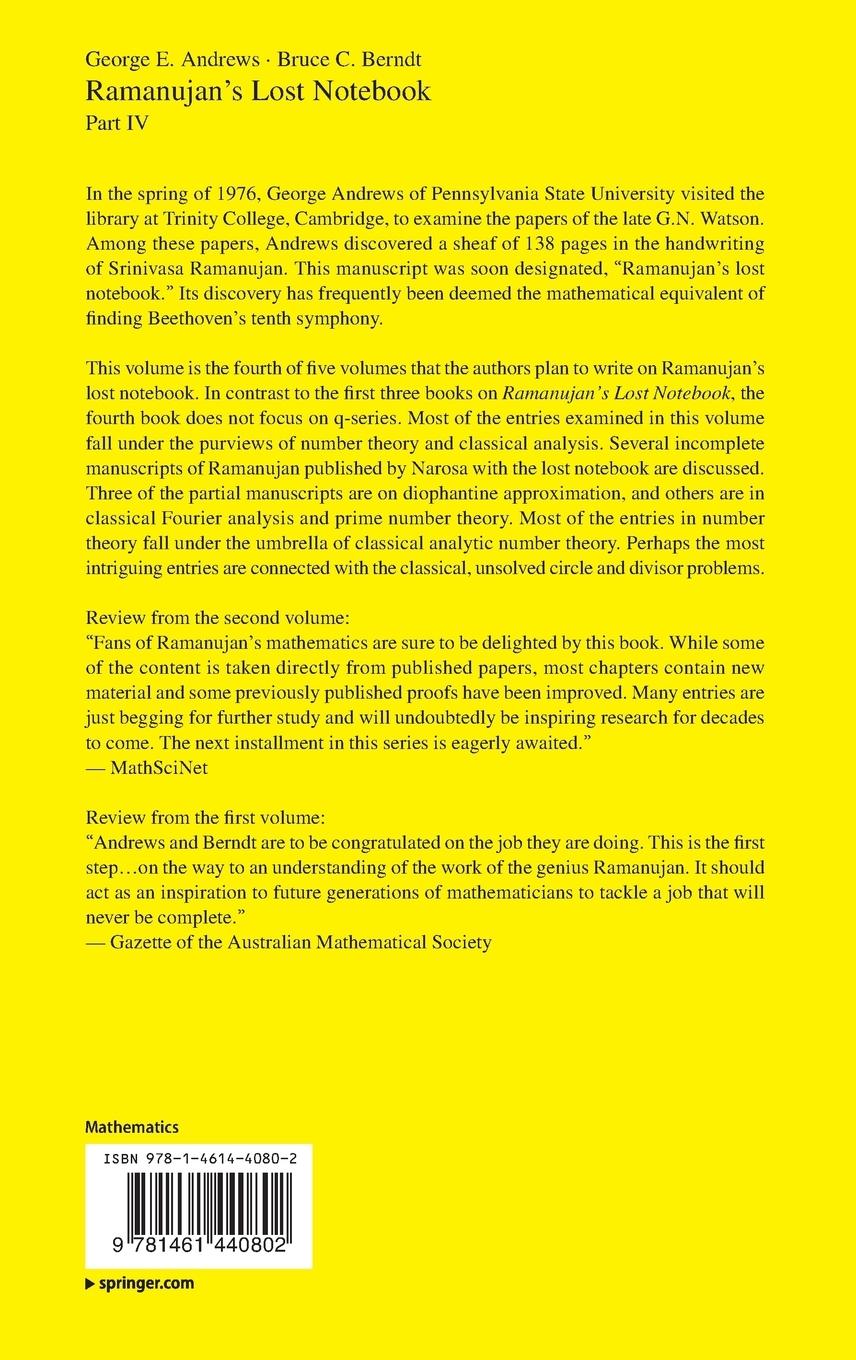 Rückseitencover Ramanujan's Lost Notebook