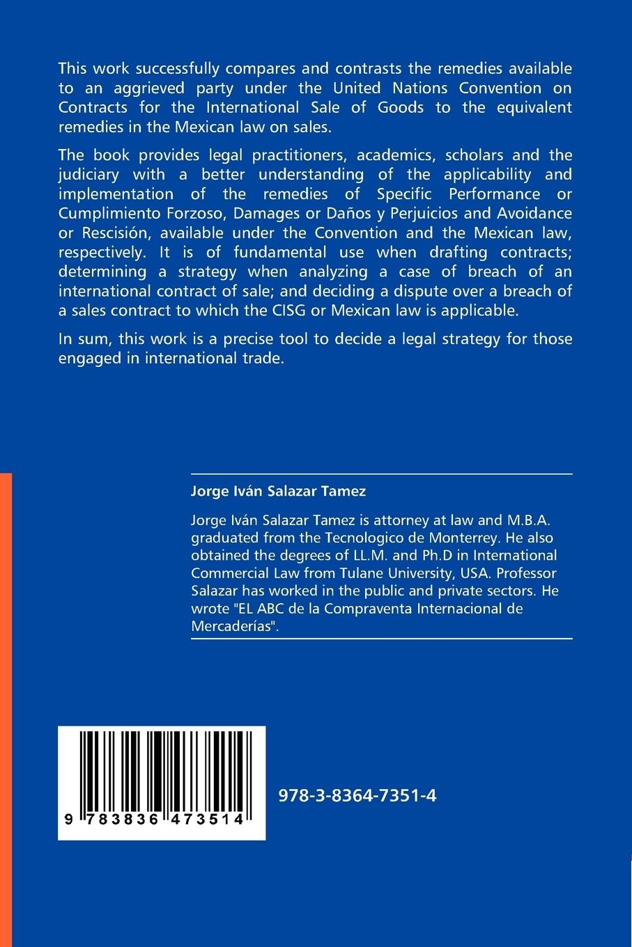 Rückseitencover The CISG and Mexican Law  Remedies for Brech of Sale contracts