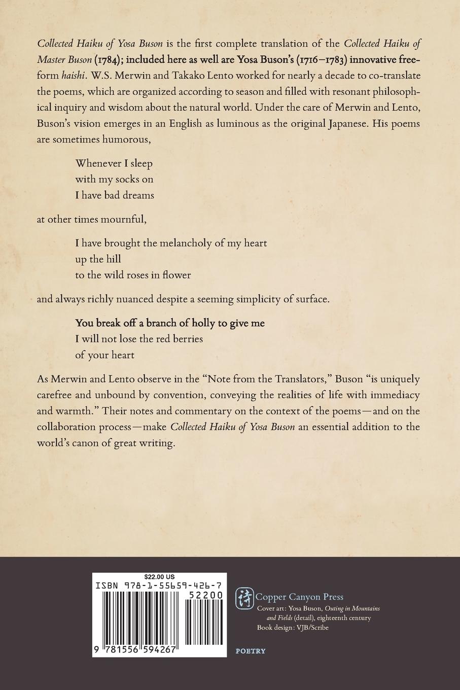 Rückseitencover Collected Haiku of Yosa Buson