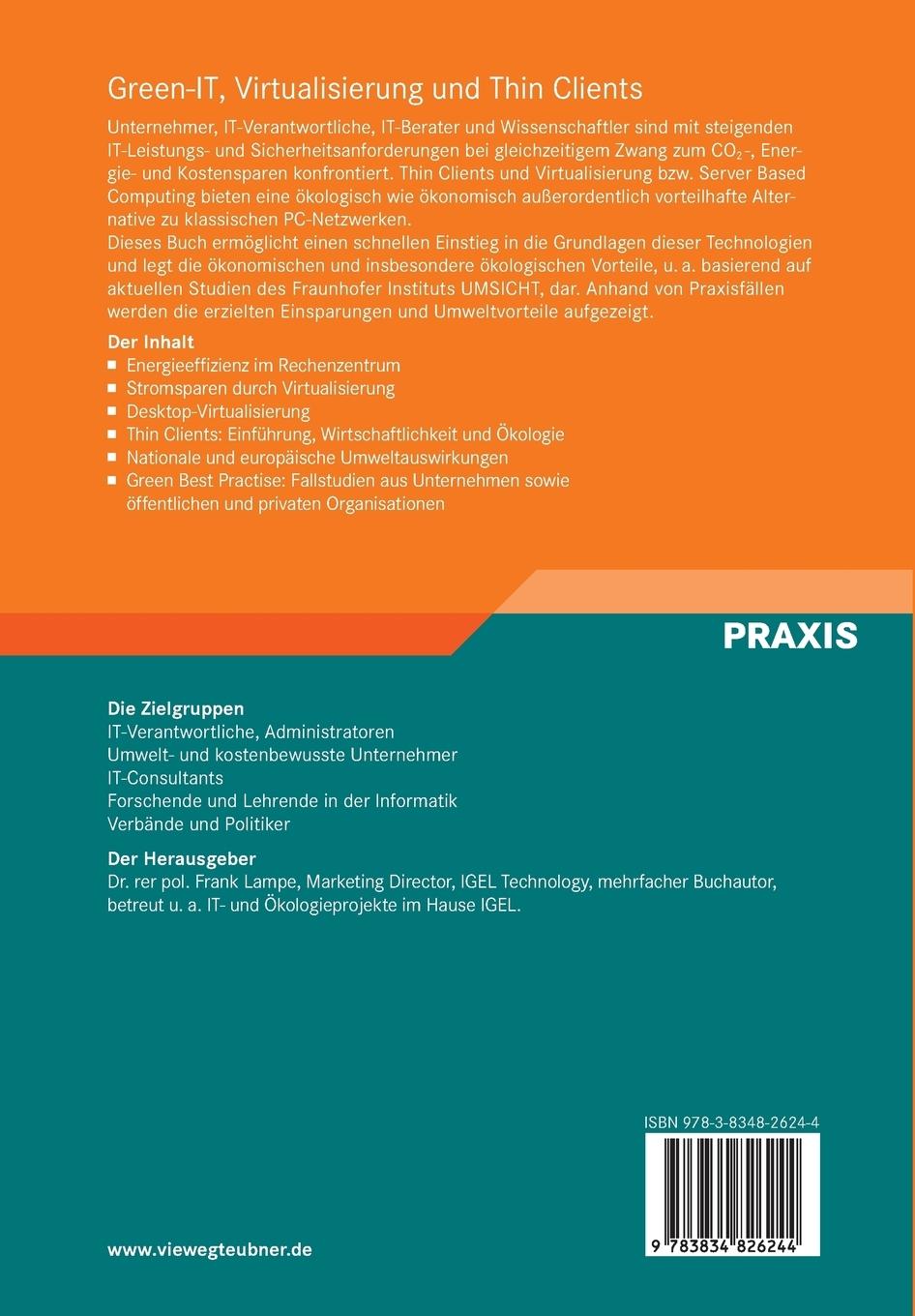 Rückseitencover Green-IT, Virtualisierung und Thin Clients