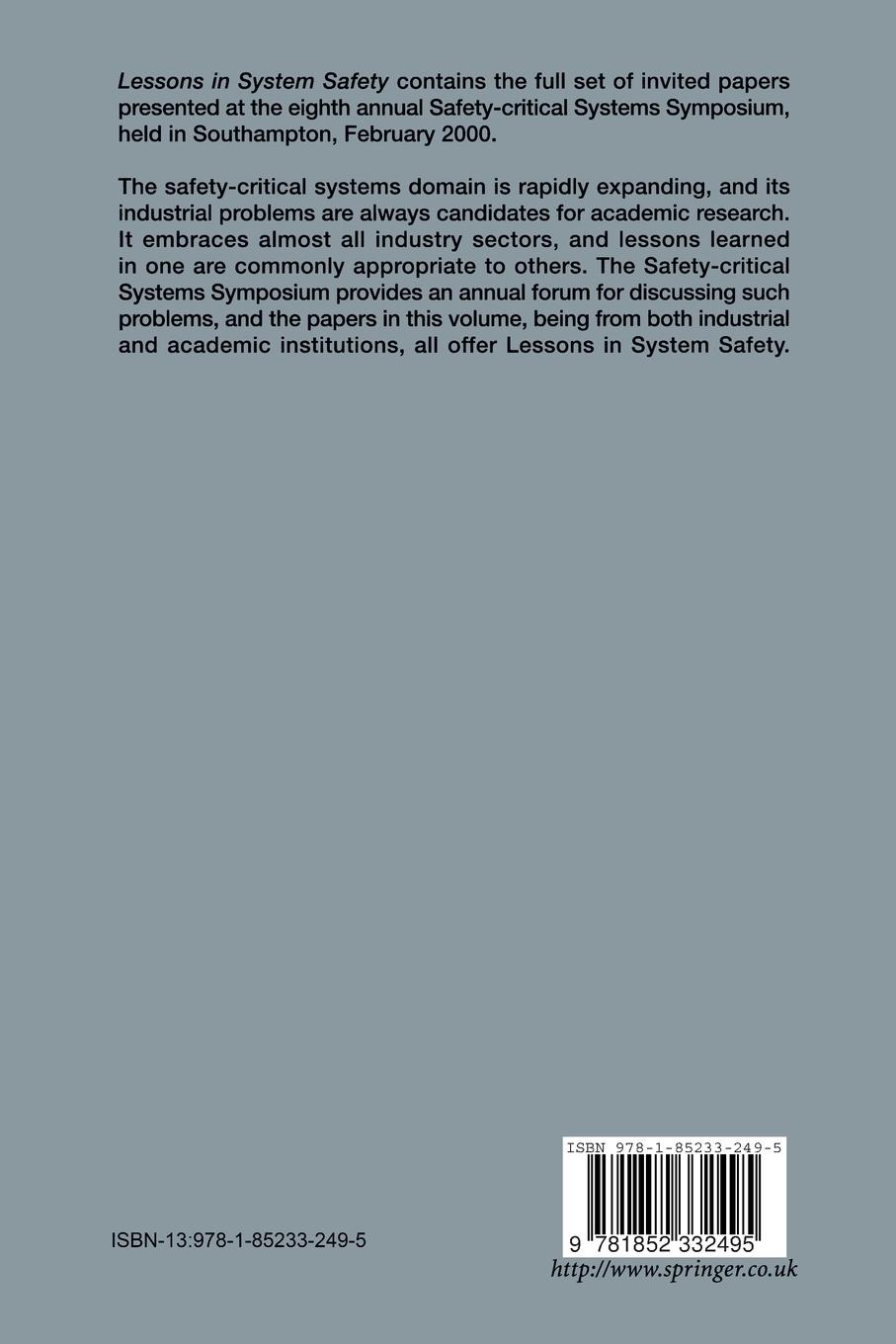 Rückseitencover Lessons in System Safety