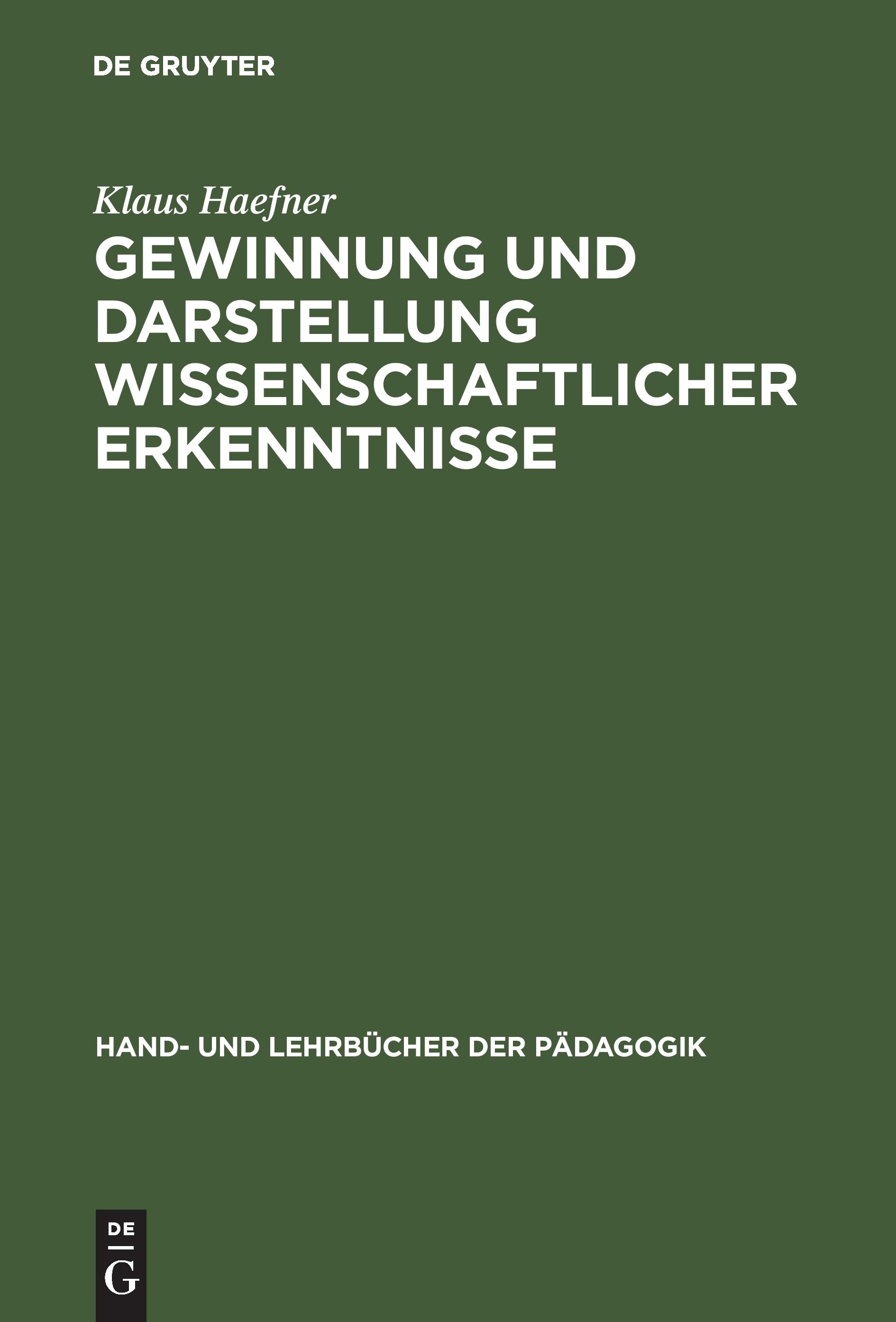 Vorderes Coverbild Gewinnung und Darstellung wissenschaftlicher Erkenntnisse
