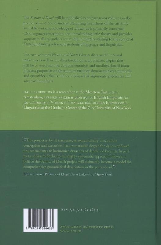 Rückseitencover Syntax of Dutch: Nouns and Noun Phrases - Volume 2