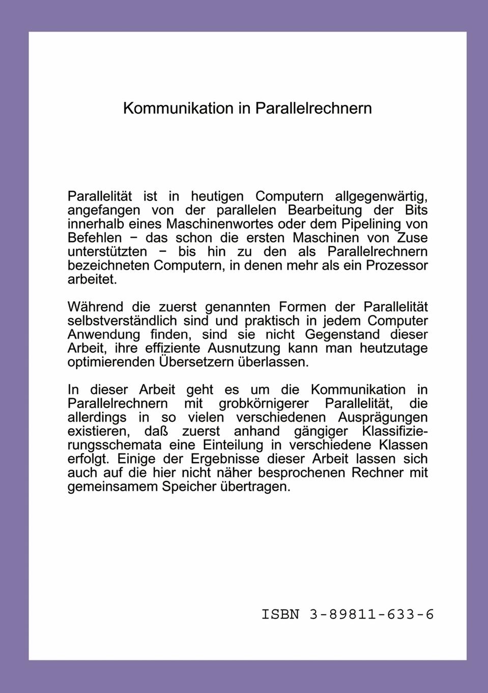 Rückseitencover Kommunikation in Parallelrechnern