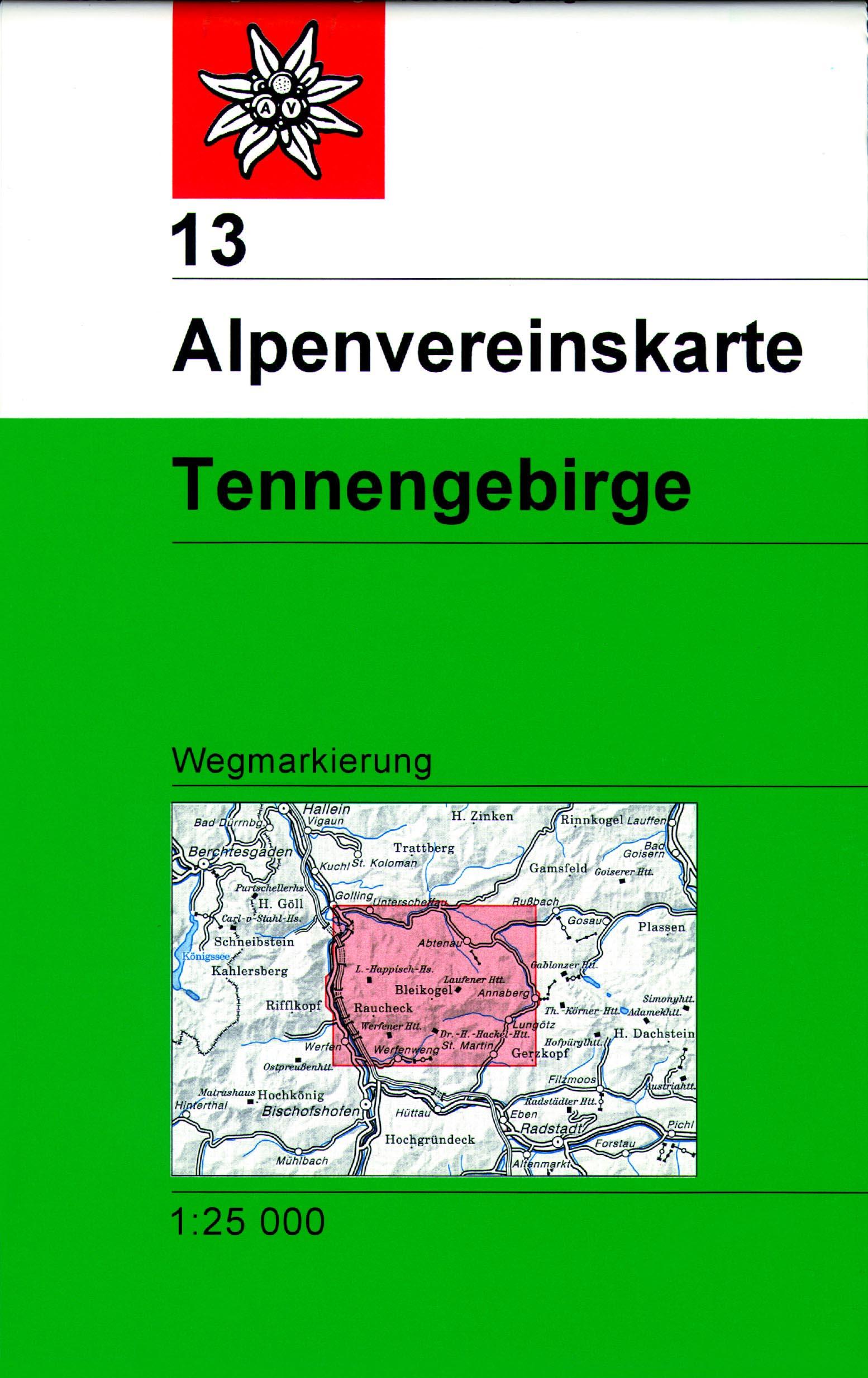 Vorderes Coverbild DAV Alpenvereinskarte 13 Tennengebirge 1 : 25 000