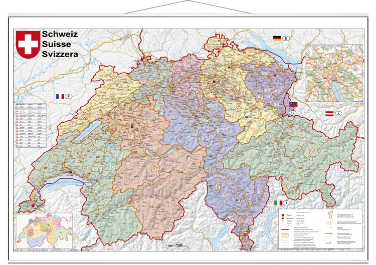 Vorderes Coverbild Schweiz Postleitzahlen 1 : 400 000. Wandkarte laminiert mit Metallbeleitung