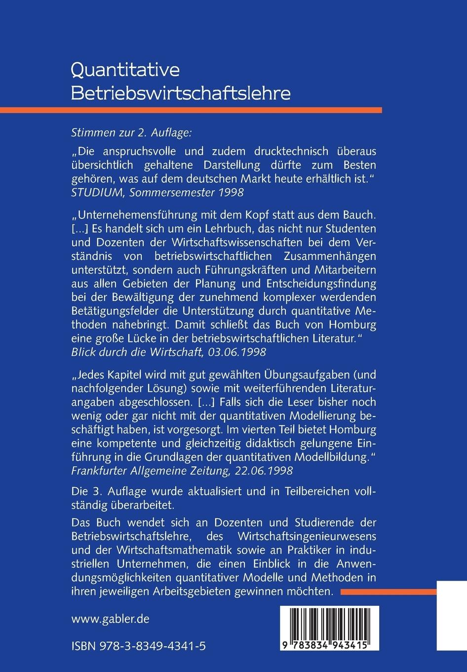 Rückseitencover Quantitative Betriebswirtschaftslehre