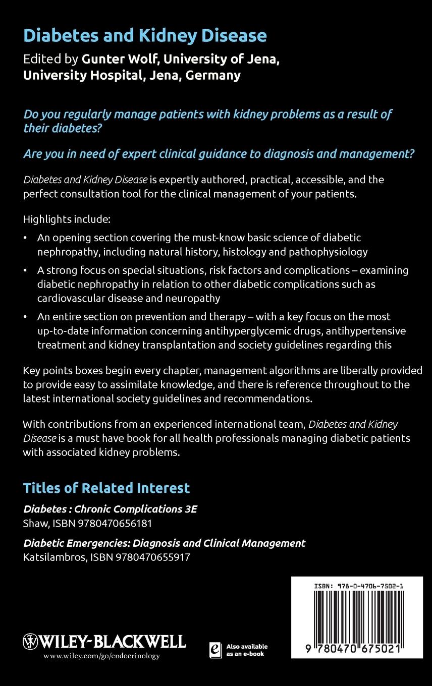 Rückseitencover Diabetes and Kidney Disease. Edited by Gunter Wolf