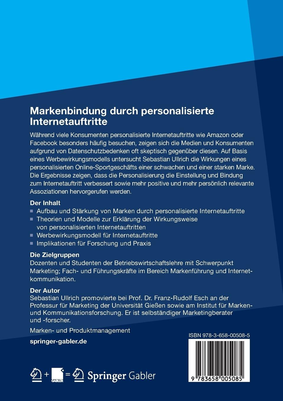 Rückseitencover Markenbindung durch personalisierte Internetauftritte